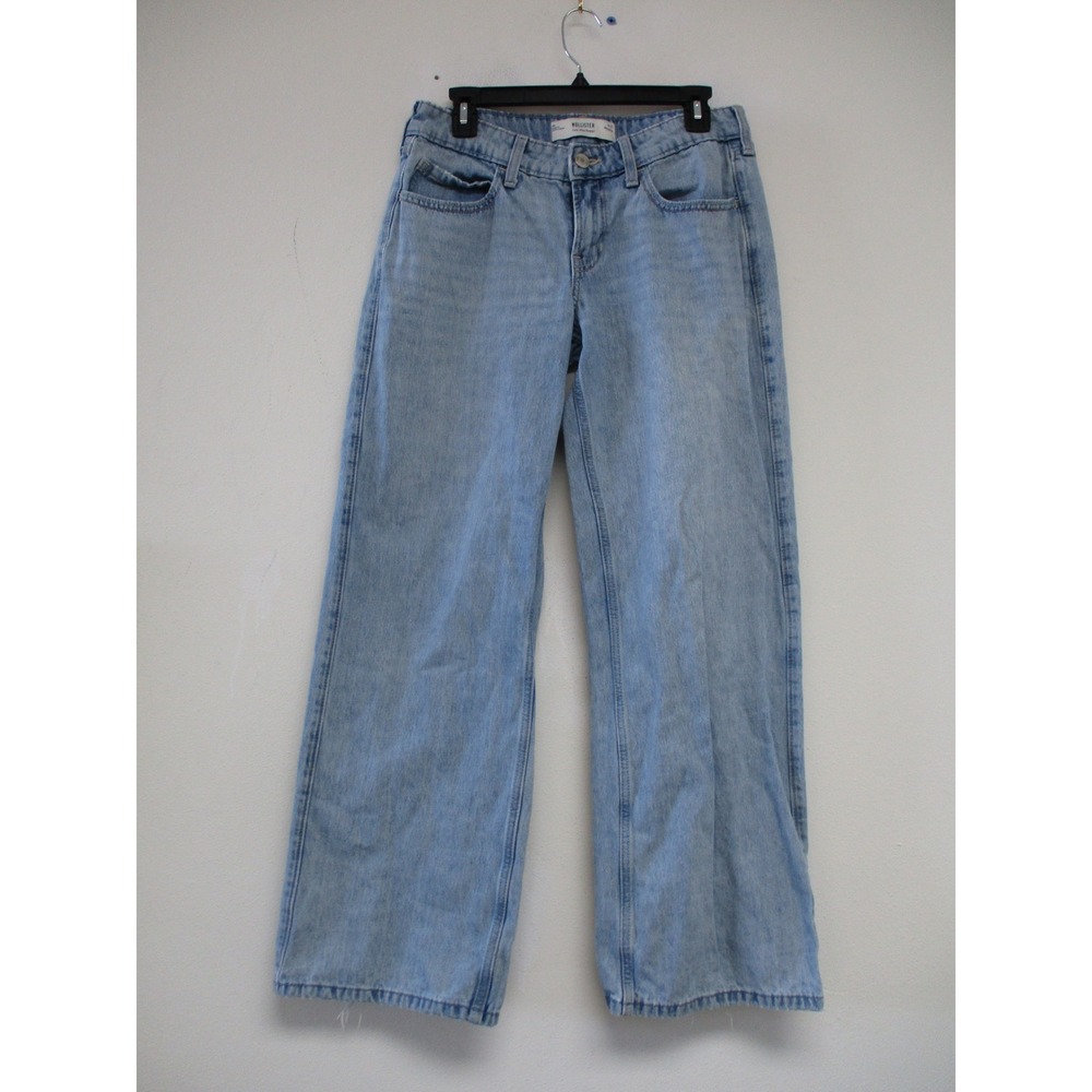 Hollister Baggy Jeans Women 27 Light Blue High Rise Wide Leg 100% Cotton Denim